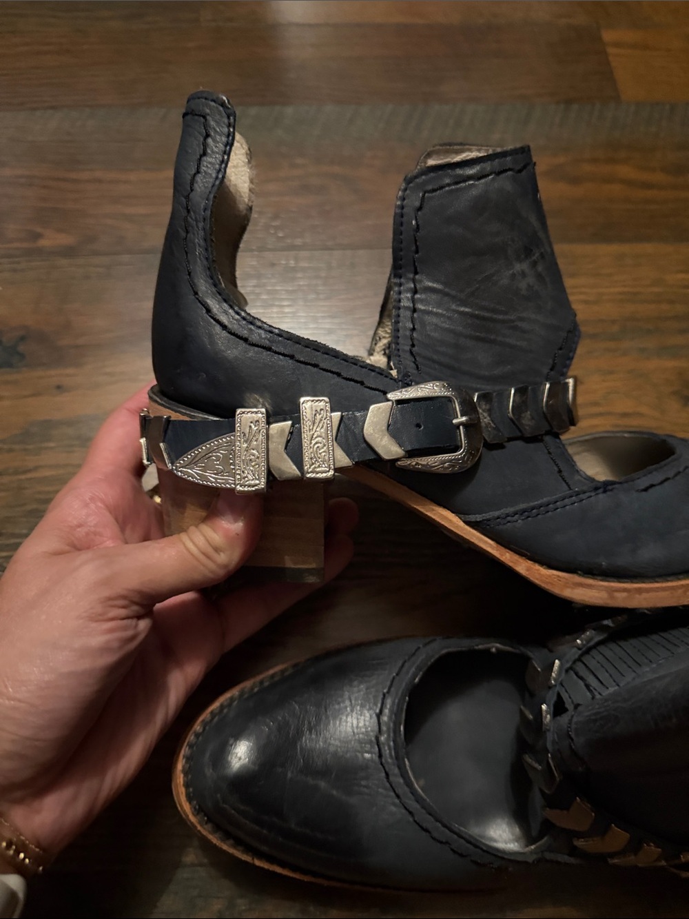 Freebird Navy Leather Women's Ankle Boots with Studded Strap - Picture 6 of 12